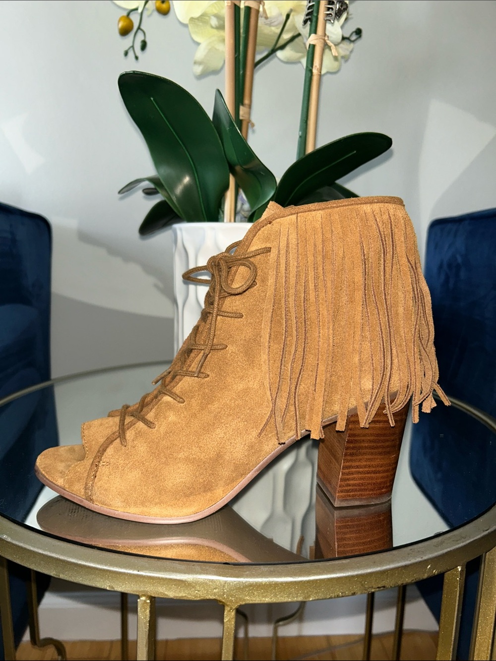Steve Madden Tan Suede Fringe Lace-Up Ankle Boots